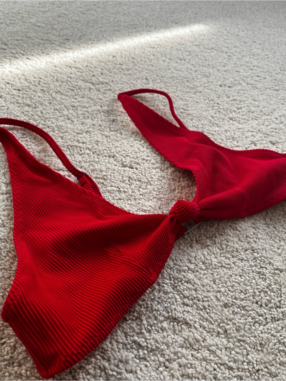 Women’s Red Ribbed Triangle Bikini Top - Picture 4 of 5